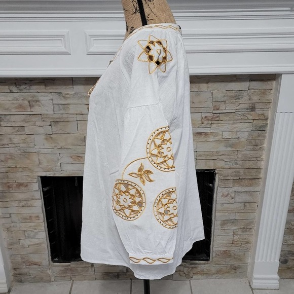 Anthropologie R D & Koko gold embroidered lantern sleeve peasant blouse‎ new!! - Picture 3 of 8